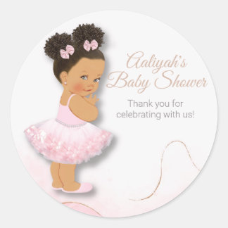 Pink ballerina baby shower cupcake topper classic  classic round sticker