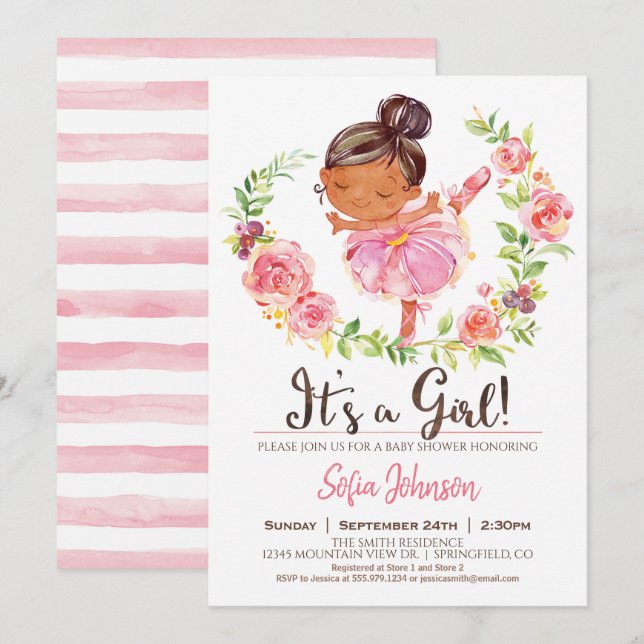 Pink Ballerina Baby Shower Girl Invitation (Front/Back)