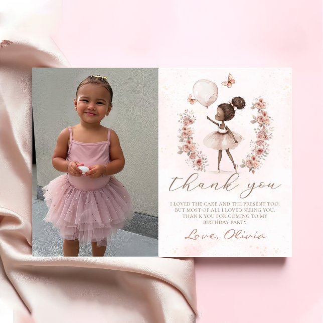 Pink Ballerina Ballet Birthday Photo Thank You Card (Creator Uploaded)