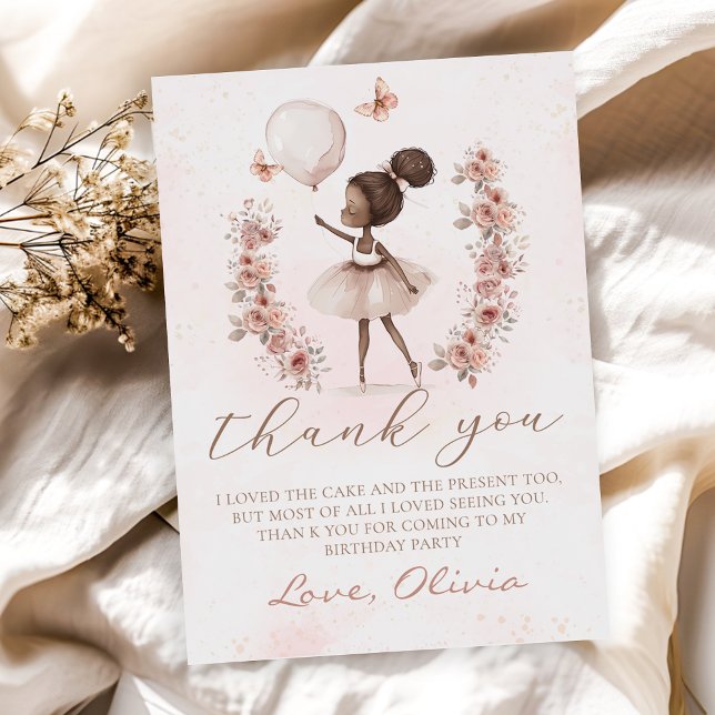 Pink Ballerina Ballet Birthday Thank You Card (Creator Uploaded)