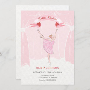 Pink ballerina ballet recital invitation
