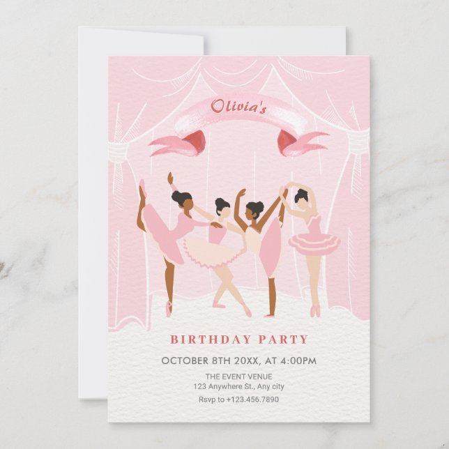 Pink ballerina birthday invitation (Front)