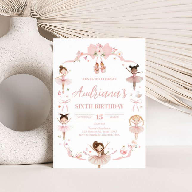 Pink Ballerina Birthday Party Invitation (Pink Coquette Ballerina Birthday Party Invitation)