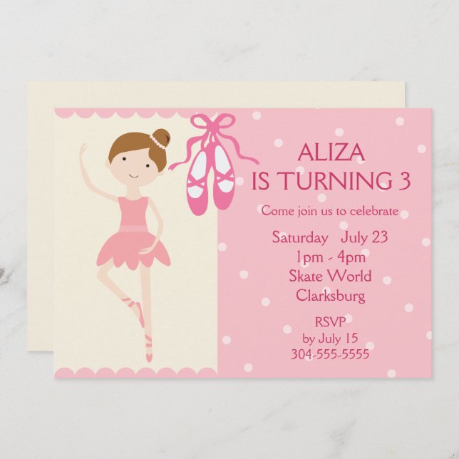 Pink Ballerina Birthday Party Invitation (Front/Back)