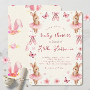 Pink Ballerina Bunny Baby Shower Invitation