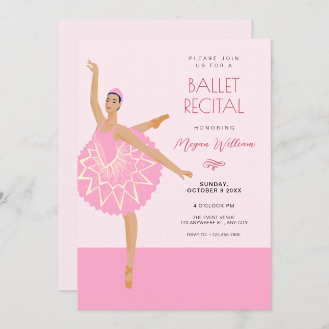 Pink Ballerina dance ballet recital Invitation (Front/Back)
