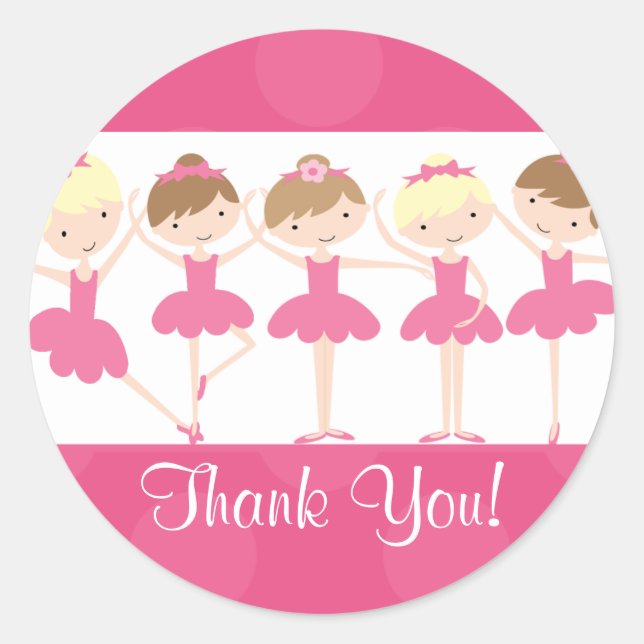 Pink Ballerina Dance Birthday Thank You Sticker (Front)