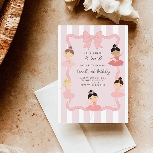 Pink Ballerina Dance & Twirl Birthday Invitation (Creator Uploaded)