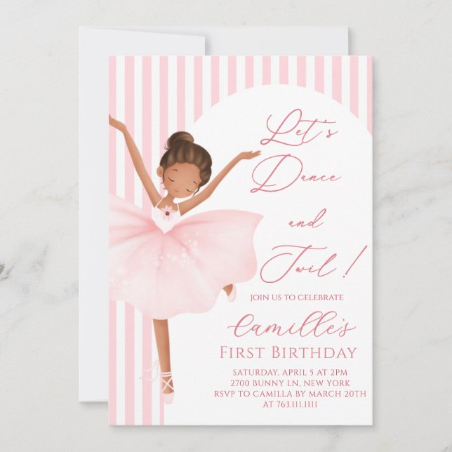 Pink Ballerina Girl birthday Invitation (Front)