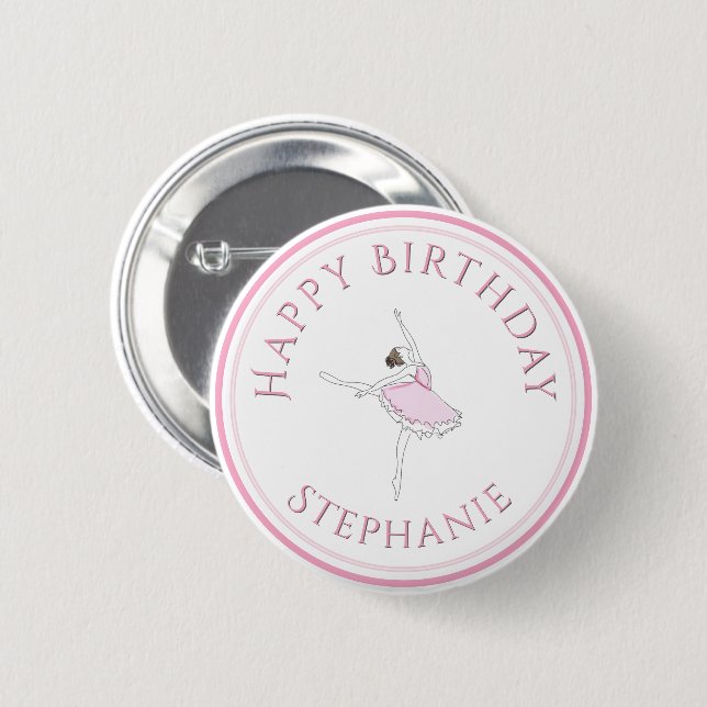 Pink Ballerina Happy Birthday Girl 6 Cm Round Badge (Front & Back)