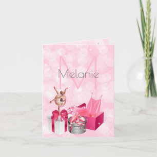 Pink Ballerina Monogrammed with Name Blank Note Card