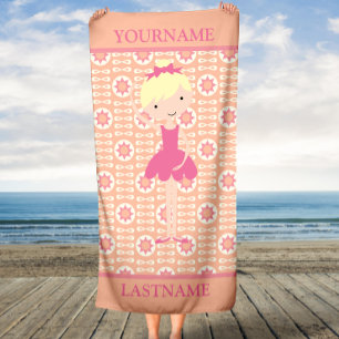 Pink Ballerina Personalised Beach Towel