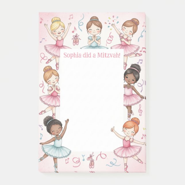 Pink Ballerina Personalised Mitzvah Note pad (Front)