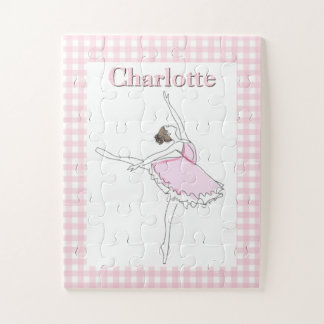 Pink Ballerina Personalised Puzzle Chequered Frame