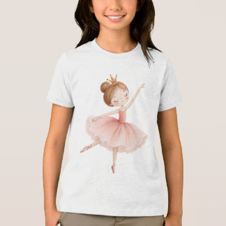 Pink Ballerina Princess Gold Crown Watercolor Art Tri-Blend Shirt