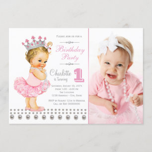 Pink Ballerina Princess Pearl Girl Birthday Party Invitation