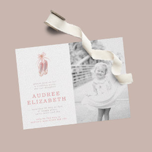 Pink Ballerina Shoes Girls Photo Birthday Party Invitation