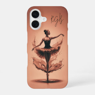 Pink Ballerina Splash Custom Initials Ballet iPhone 16 Case