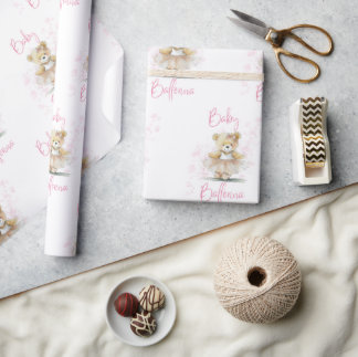 Pink Ballerina Teddy Bear Baby Shower Wrapping Paper