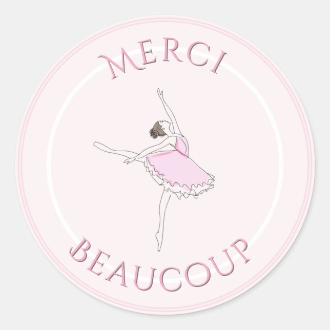 Pink Ballerina Thank You Merci Birthday Party Classic Round Sticker (Front)