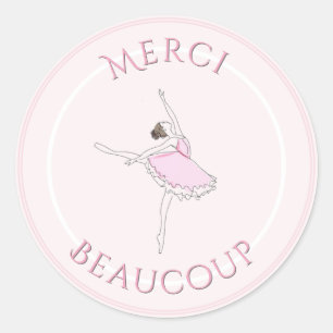 Pink Ballerina Thank You Merci Birthday Party Classic Round Sticker