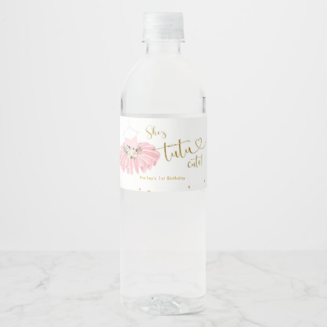 Pink Ballerina Tutu Baby Shower Water Bottle Label (Front)
