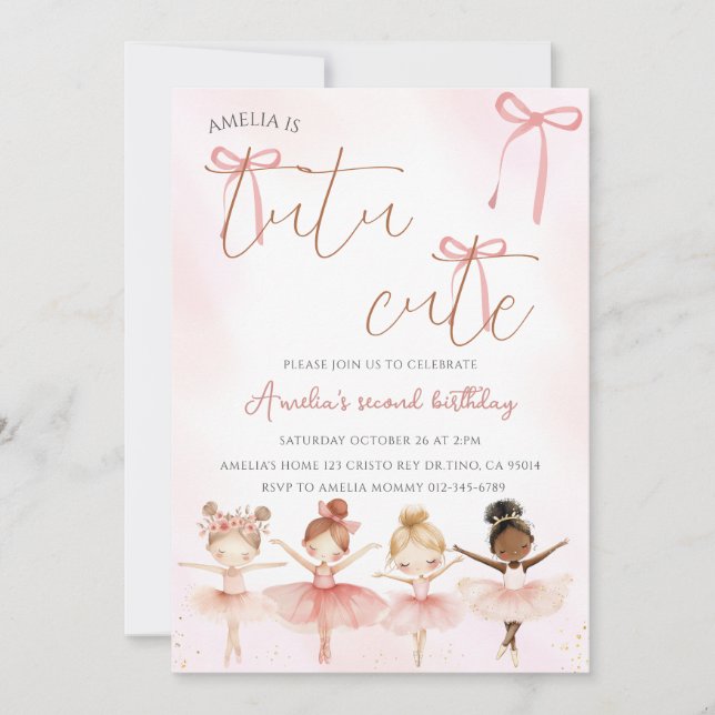 Pink Ballerina Tutu Cute Birthday Invitation (Front)