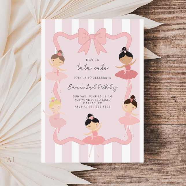 Pink Ballerina Tutu Cute Birthday Invitation (Creator Uploaded)