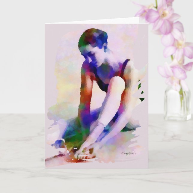 Pink Ballerina Watercolor Contemporary Art Card (Orchid)