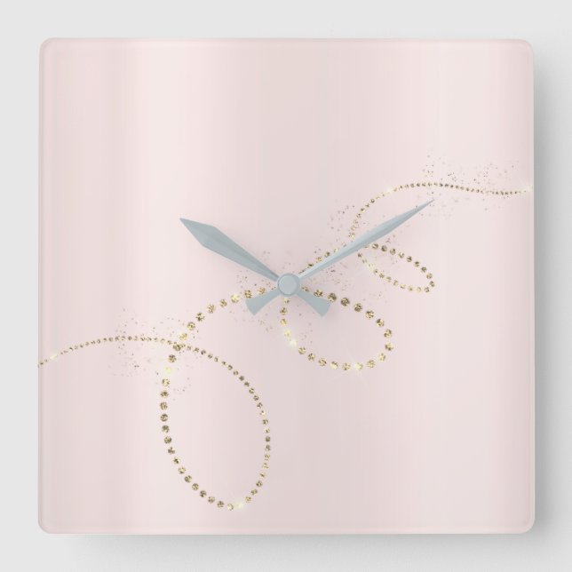 Pink Ballet Crystals Frozen Glass Infinity Grey Square Wall Clock (Front)