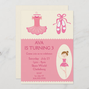 Pink Ballet Dancer Birthday Party Invitation