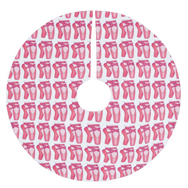 Pink Ballet Pointe Ballerina Toe Shoe Dance Studio Brushed Polyester Tree Skirt (Front)