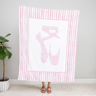 Pink Ballet Pointe Shoe Typography  Fleece Blanket