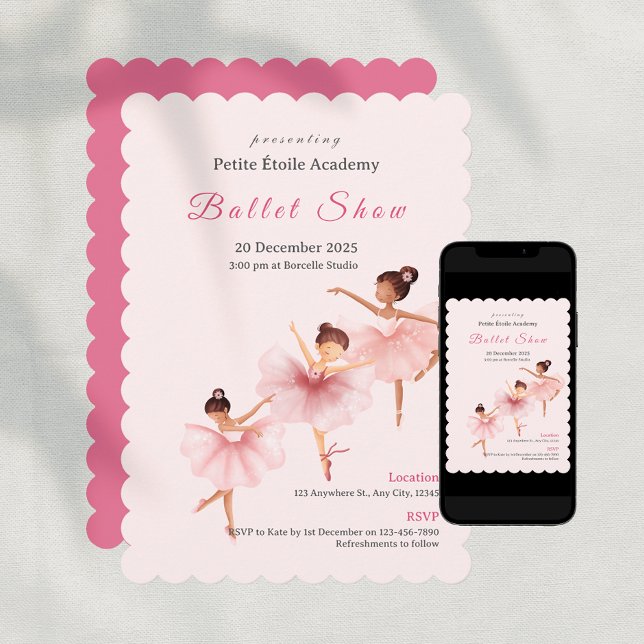Pink Ballet School Kids Dance Show  Invitation (Pink Ballet School Kids Dance Show Invitation)