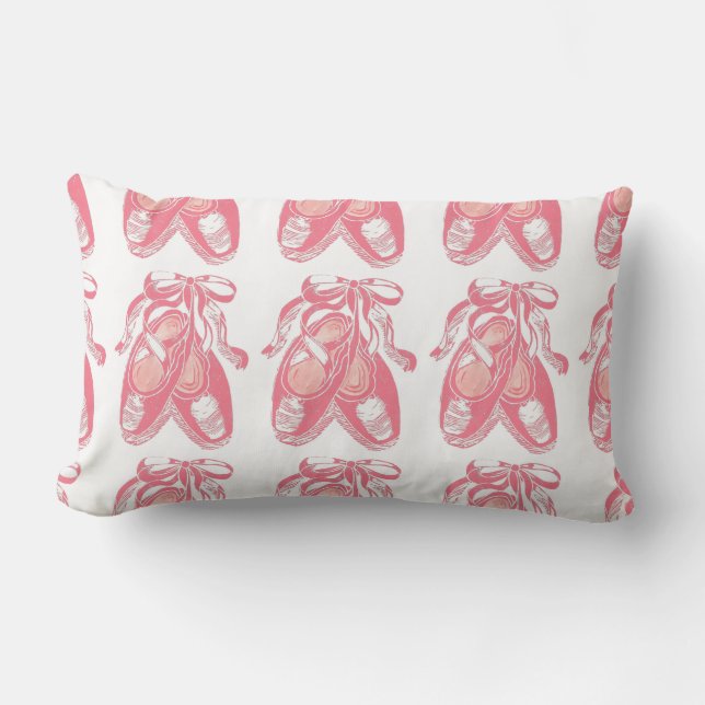 Pink Ballet Shoes Pattern Lumbar Pillow (Front)