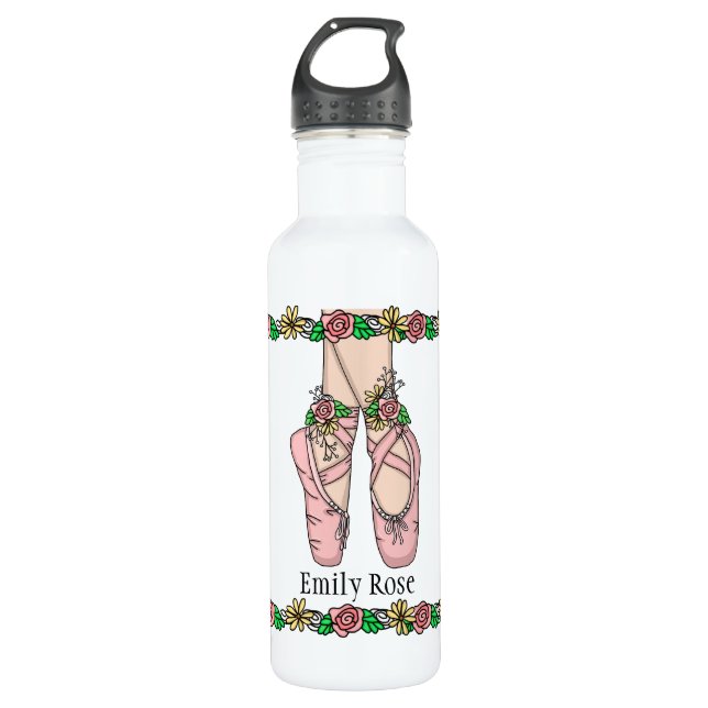Pink Ballet Shoes Personalised 710 Ml Water Bottle (Front)