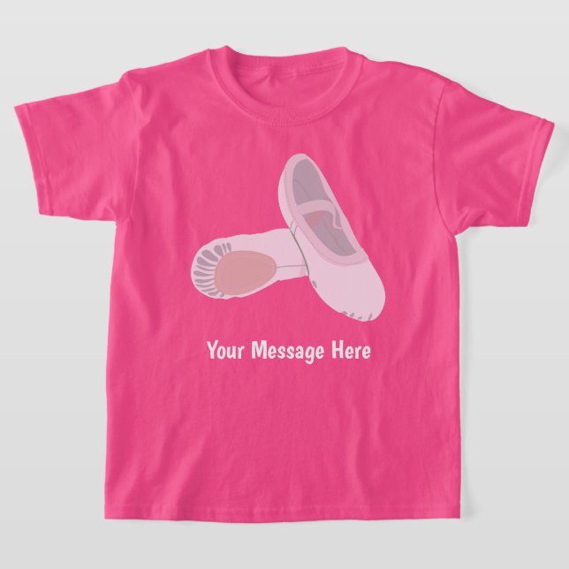 Pink Ballet Shoes Personalised Message T-Shirt (Laydown)