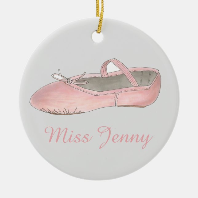 Pink Ballet Slipper Ballerina Dance Teacher Gift Ceramic Tree Decoration (Front)