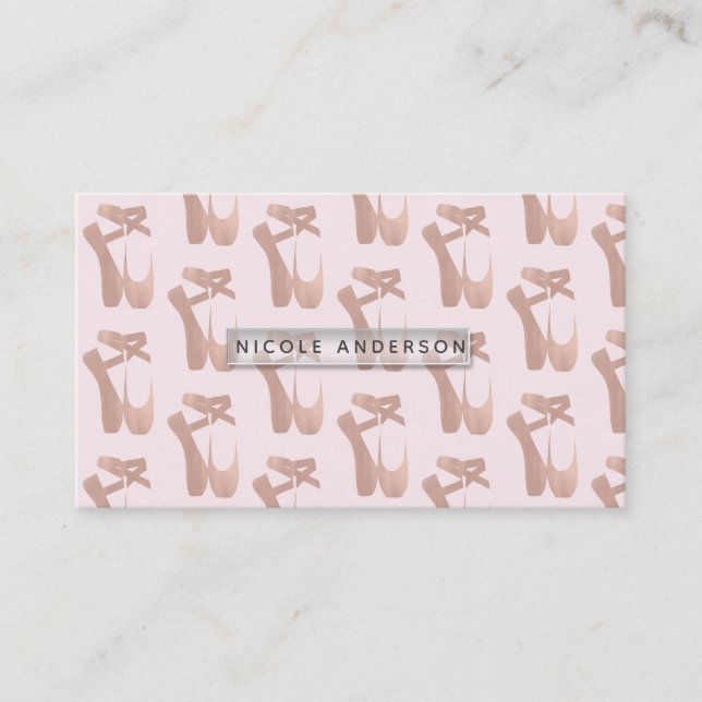 Pink Ballet Slippers Ballerina Rose Gold Dance Business Card (Front)