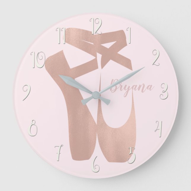Pink Ballet Slippers Ballerina Rose Personalised Large Clock (Front)