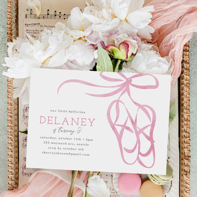 Pink Ballet Slippers Birthday Party Invitation (Creator Uploaded)