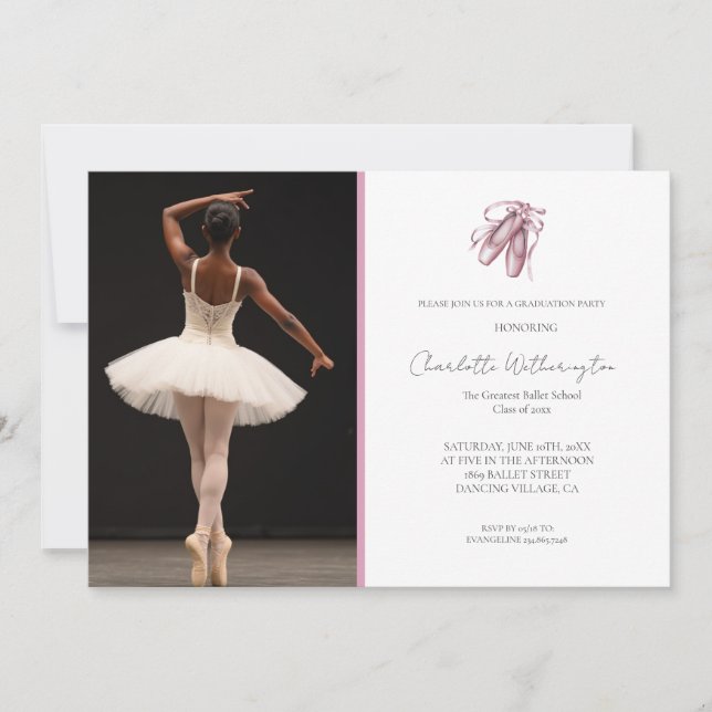 Pink Ballet Slippers Photo Graduate Invitation (Front)