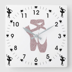 Pink Ballet Slippers Square Wall Clock