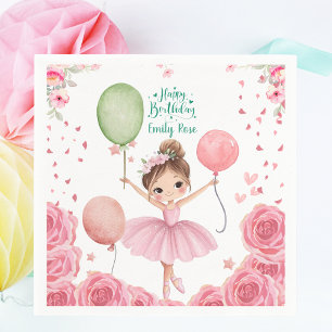 Pink Ballet Theme with Name & Balloons Napkin
