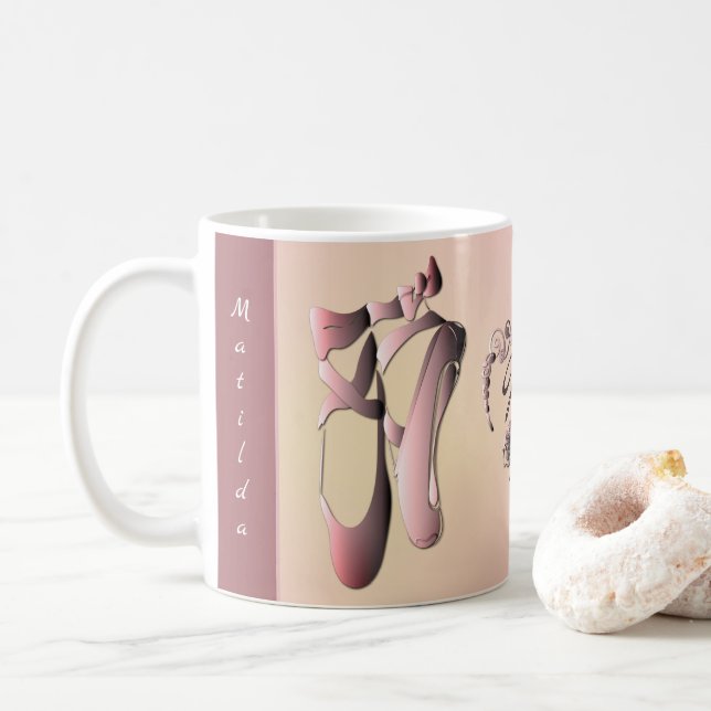 Pink Ballet Toe Shoes with Monogram Coffee Mug (With Donut)