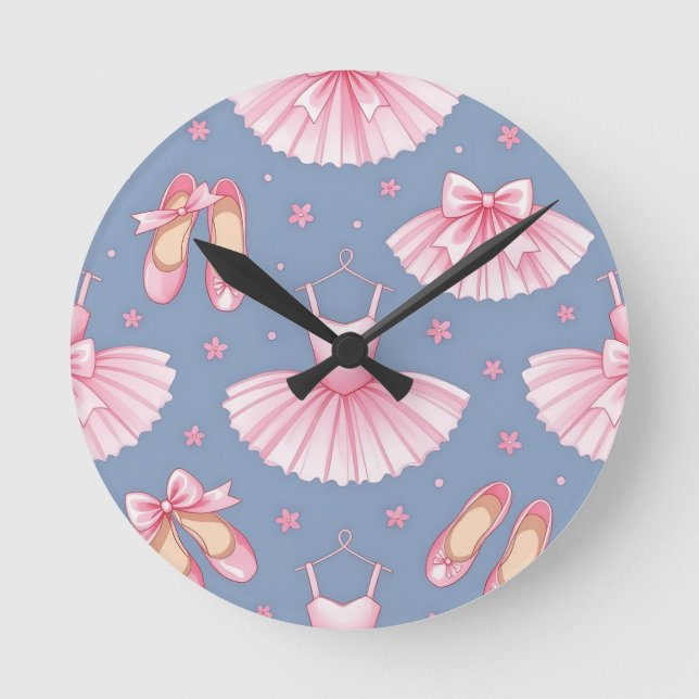 Pink Ballet Tutu Pattern Round Clock (Front)