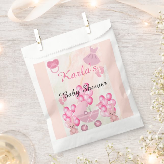 Pink Ballons Bunny Rabbit It's a Girl Baby Shower  Favour Bags (Clipped)