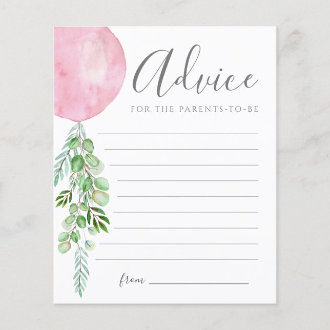Pink Balloon Advice Wishes For Baby Card (Front)