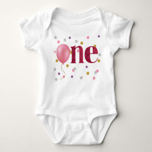Pink Balloon and Confetti First Birthday Baby Bodysuit