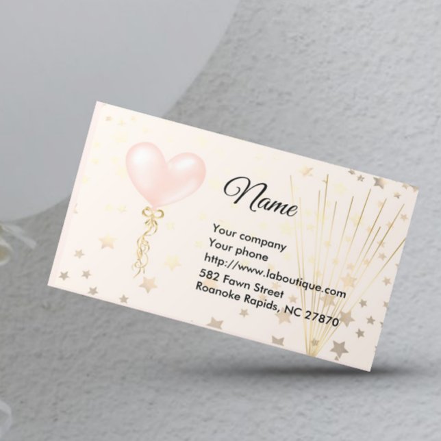 Pink Balloon and Stars Business Card (Creator Uploaded)